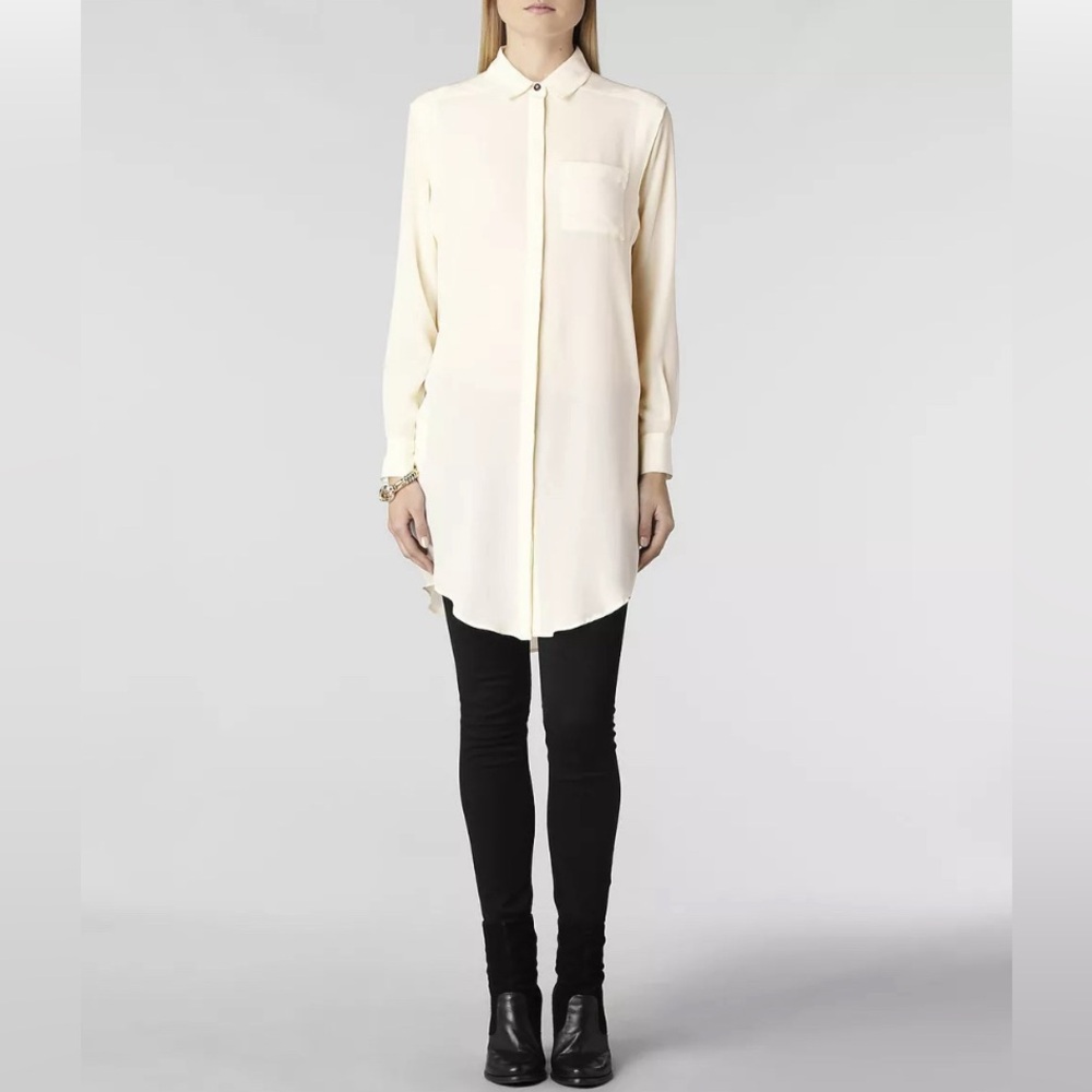 All Saints Madison Ivory Silk Shirt Dress